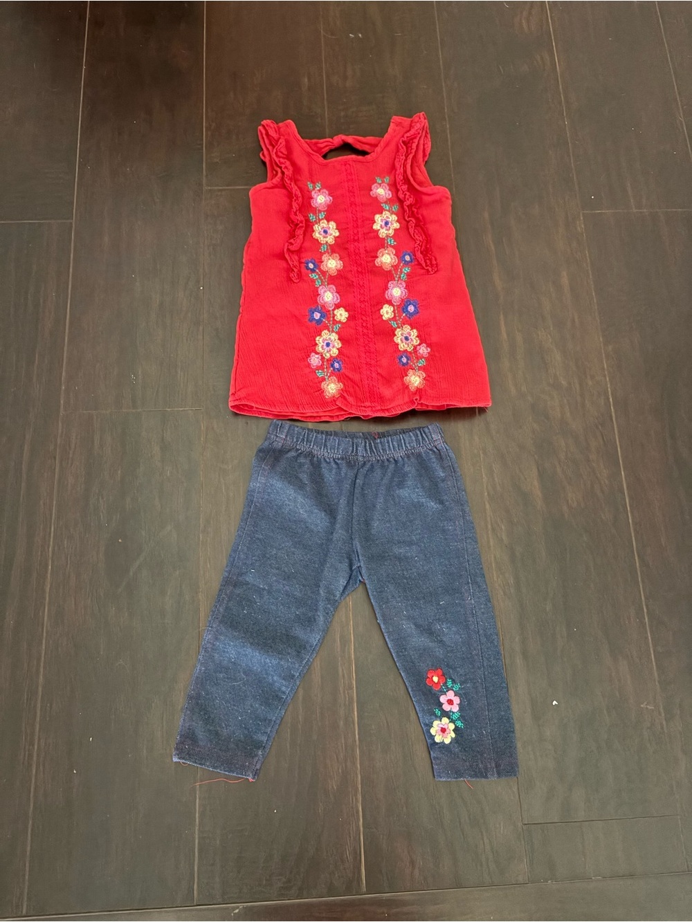 Nanette Girls 4T Embroidered Floral Top & Denim Leggings 2-Piece Outfit